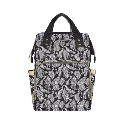 Fern Leave Black White Print Pattern Diaper Bag Backpack