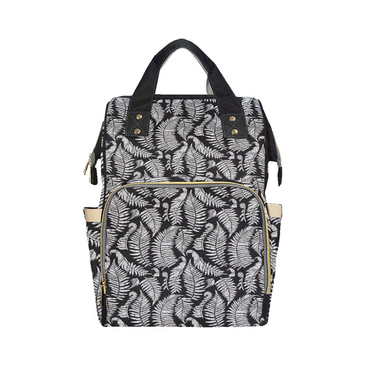 Fern Leave Black White Print Pattern Diaper Bag Backpack