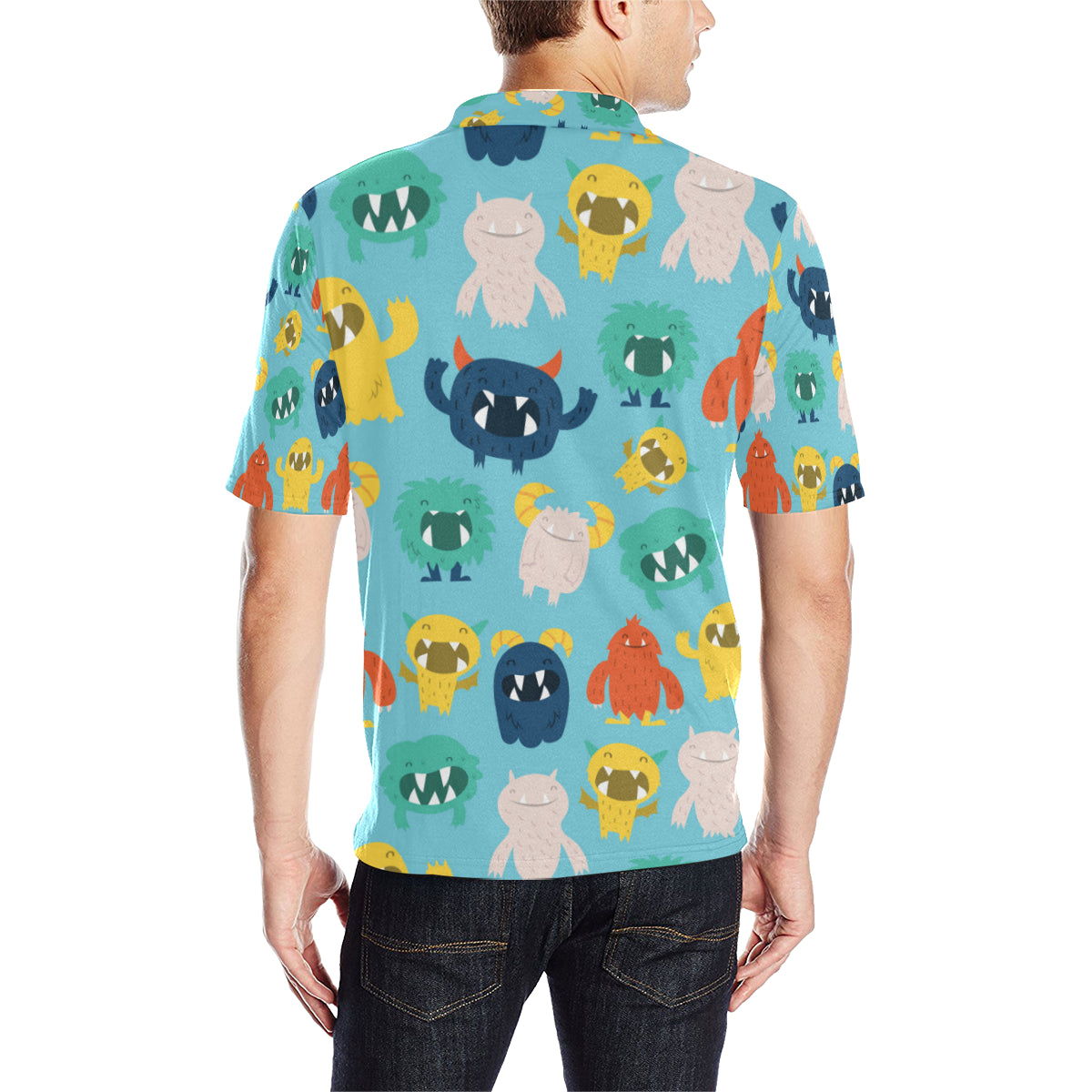 Monster Cartoon Pattern Print Design 03 Men Polo Shirt