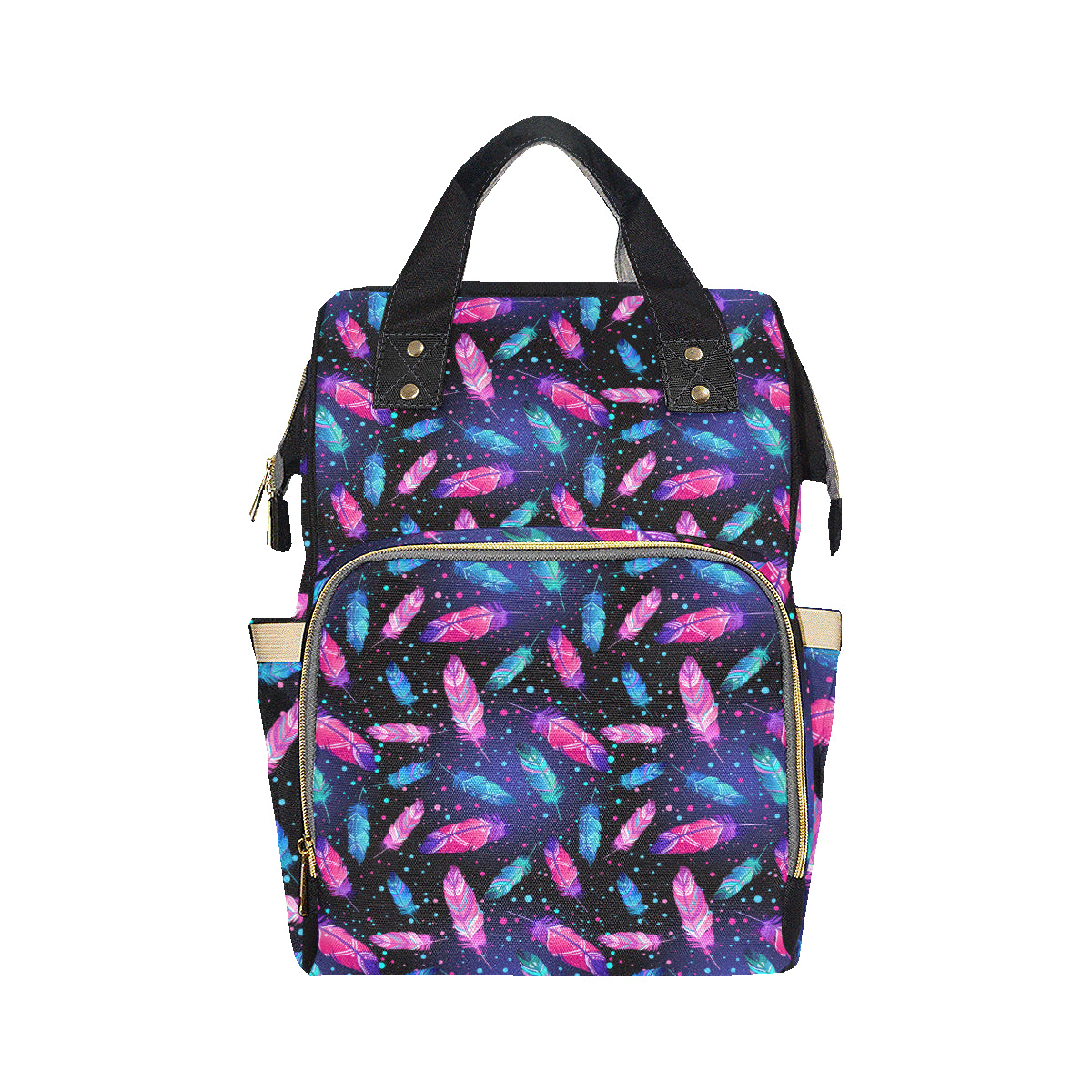 Feather Colorful Boho Design Print Diaper Bag Backpack