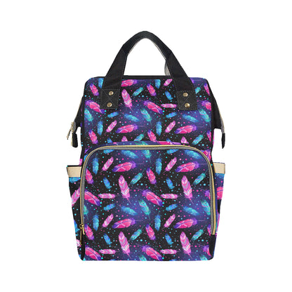 Feather Colorful Boho Design Print Diaper Bag Backpack