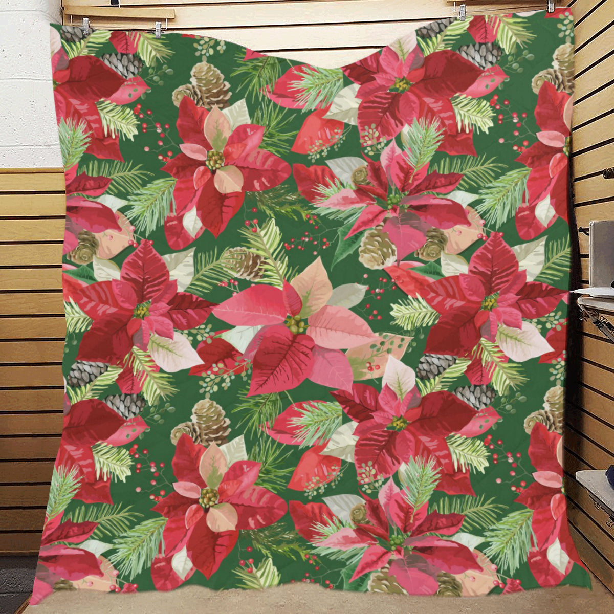 Poinsettia Pattern Print Design POT03 Premium Quilt