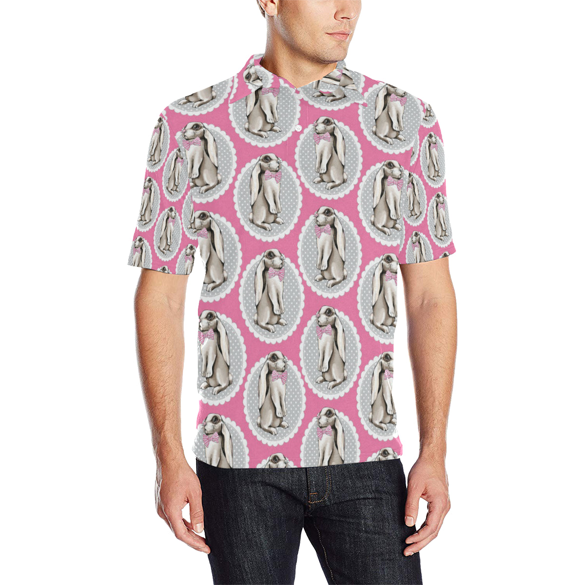 Rabbit Pattern Print Design RB019 Men Polo Shirt