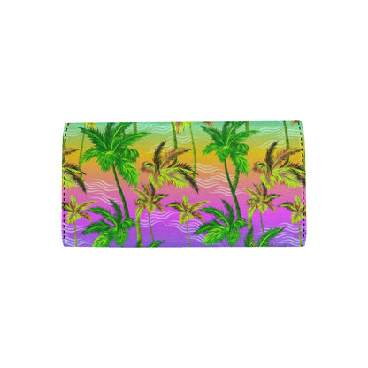 Palm Tree Rainbow Pattern Women's Trifold Wallet