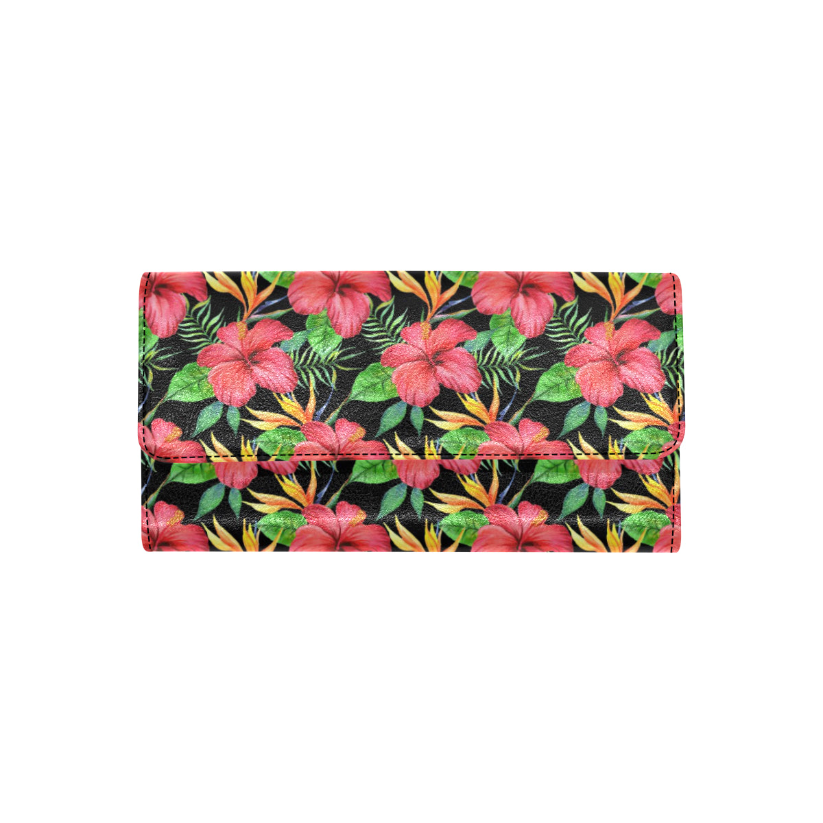 Red Hibiscus Pattern Print Design HB07 Women's Trifold Wallet