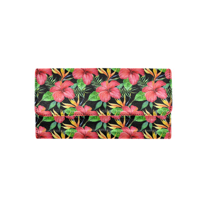 Red Hibiscus Pattern Print Design HB07 Women's Trifold Wallet