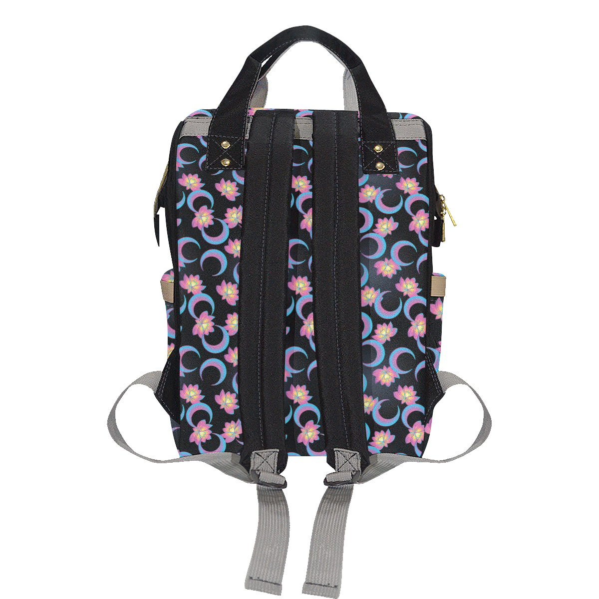 Lotus with Moon Pink Print Themed Diaper Bag Backpack
