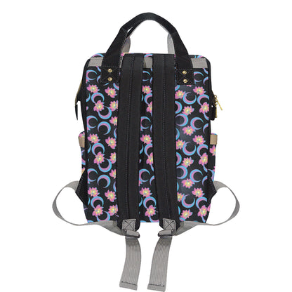 Lotus with Moon Pink Print Themed Diaper Bag Backpack