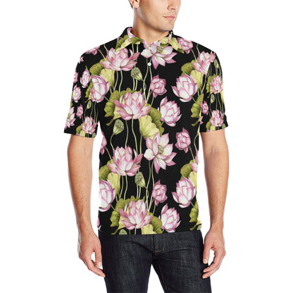 Water Lily Pattern Print Design WL06 Men Polo Shirt