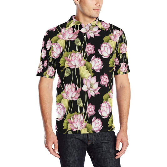 Water Lily Pattern Print Design WL06 Men Polo Shirt