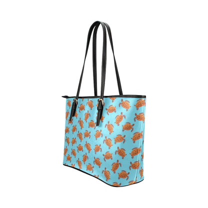 Brow Sea Turtle Print Pattern Leather Tote Bag