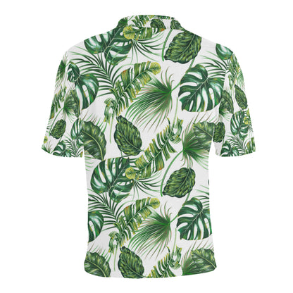 Green Pattern Tropical Palm Leaves Men Polo Shirt