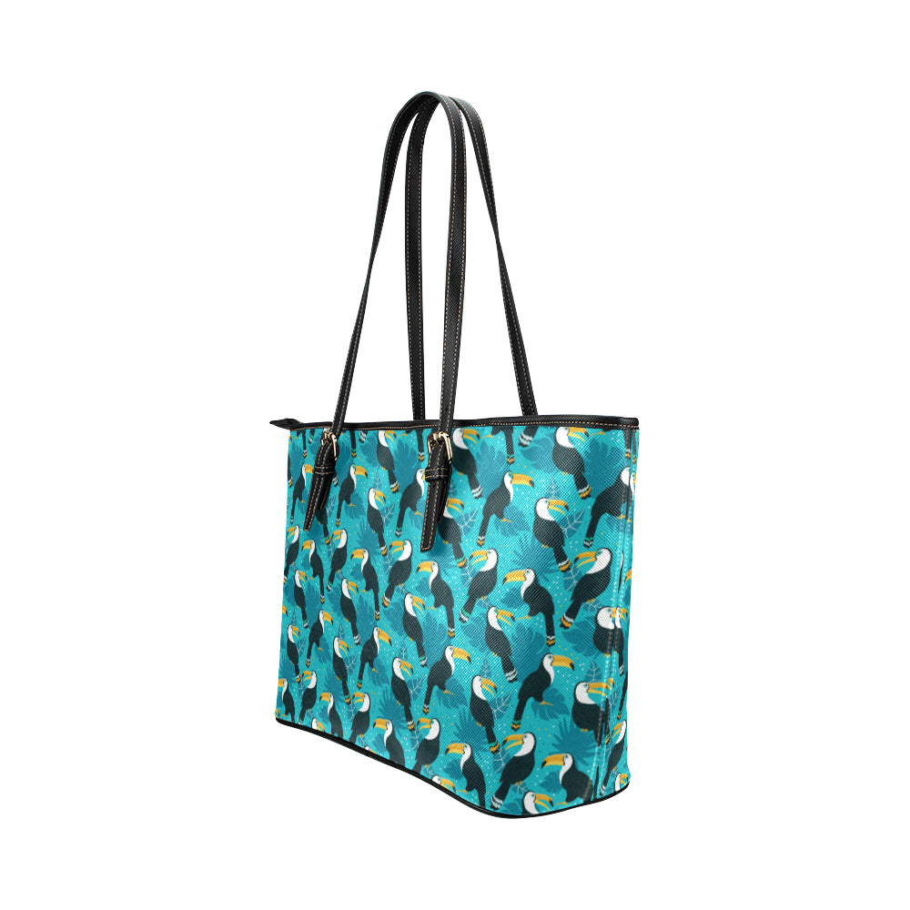 Toucan Parrot Pattern Print Leather Tote Bag