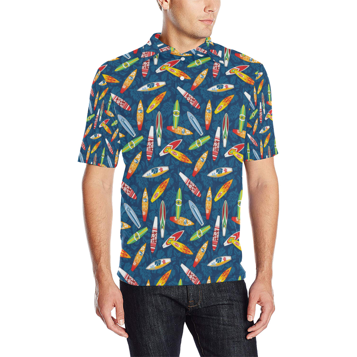 Surfboard Pattern Print Men Polo Shirt