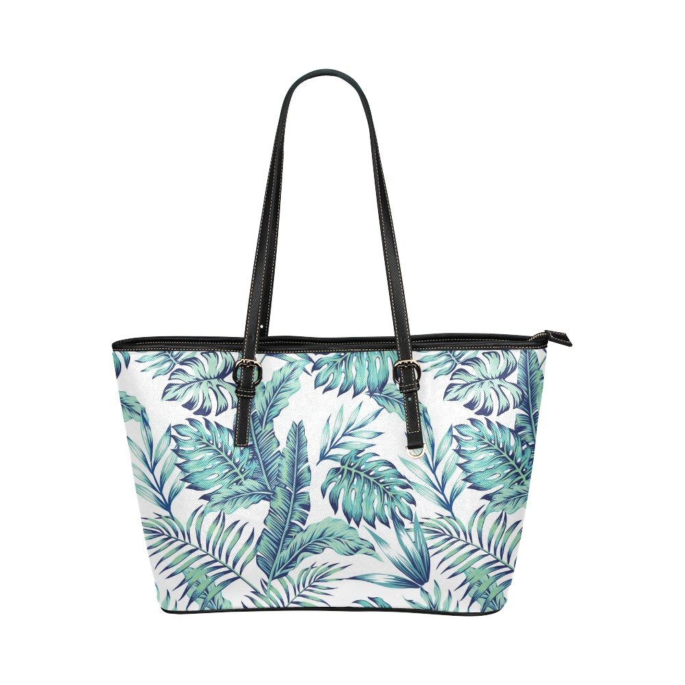 Pattern Tropical Palm Leaves Leather Tote Bag