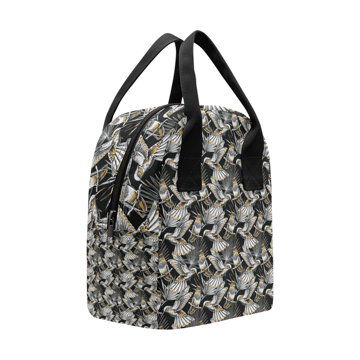 Hummingbird Gold Design Themed Print Insulated Lunch Bag