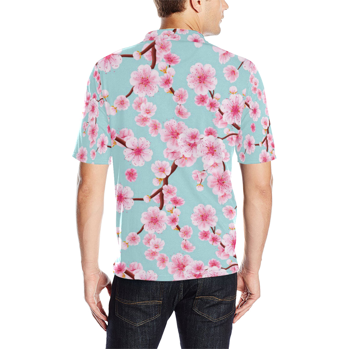 Cherry Blossom Pattern Print Design CB04 Men Polo Shirt