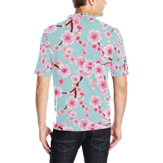 Cherry Blossom Pattern Print Design CB04 Men Polo Shirt