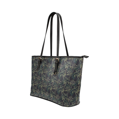 Palm Tree Background Design Print Leather Tote Bag