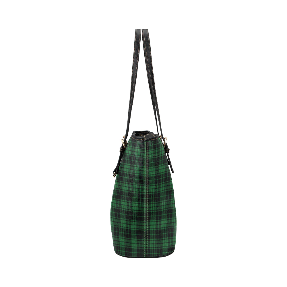 Green Tartan Plaid Pattern Leather Tote Bag