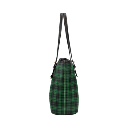 Green Tartan Plaid Pattern Leather Tote Bag