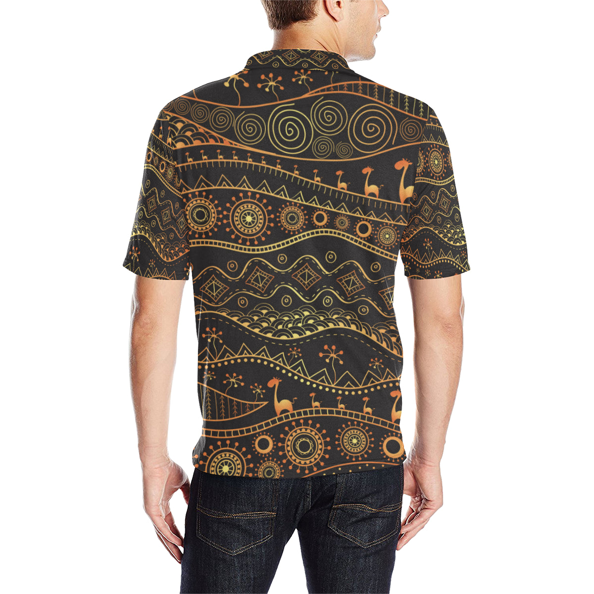Gold African Design Men Polo Shirt