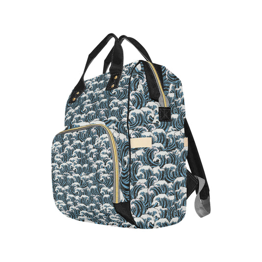 Surf Wave Pattern Print Diaper Bag Backpack