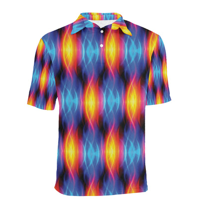 Flame Fire Blue Design Print Men Polo Shirt