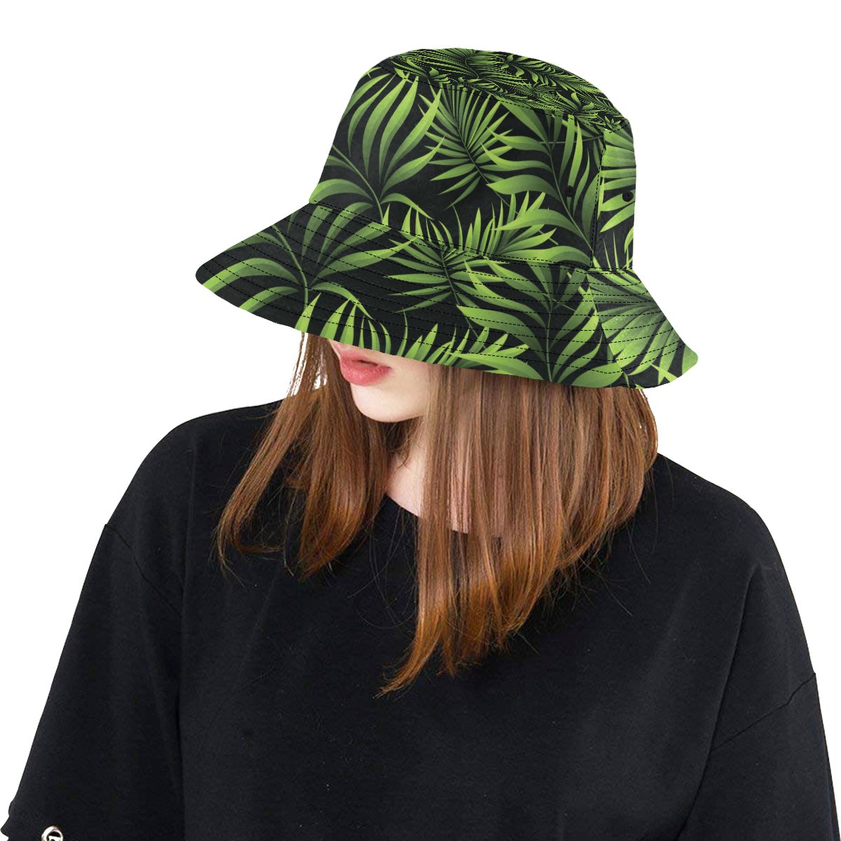 Palm Leaves Pattern Print Design PL07 Unisex Bucket Hat
