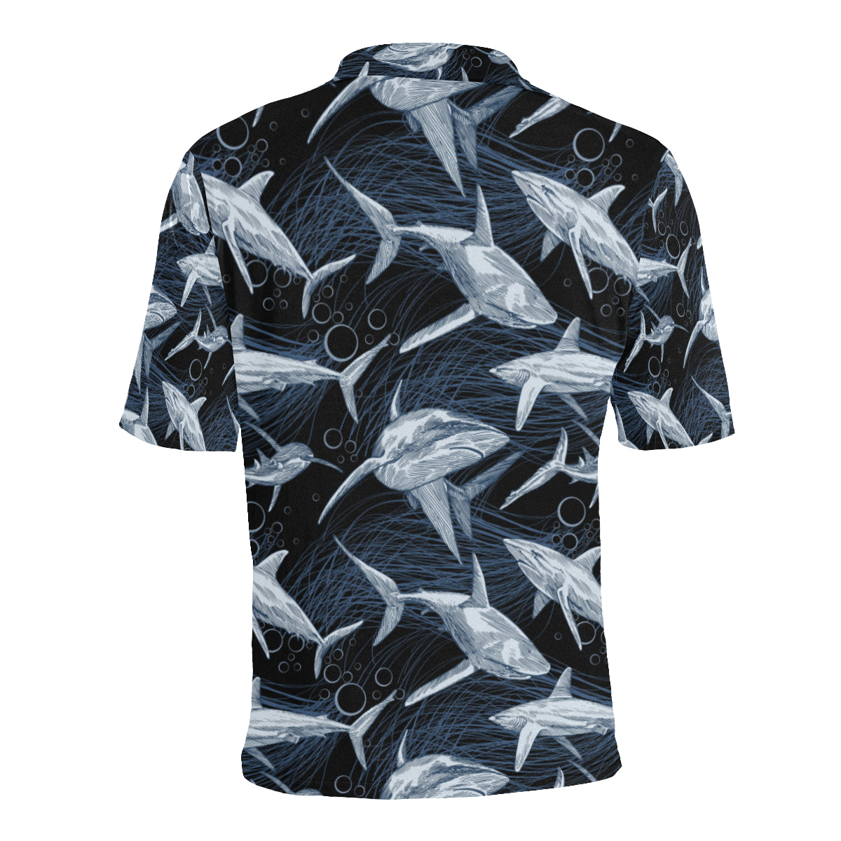 Shark Print Pattern Men Polo Shirt