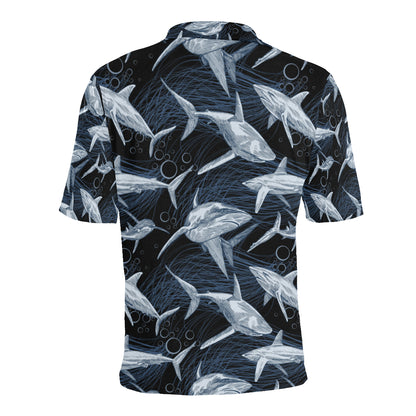 Shark Print Pattern Men Polo Shirt