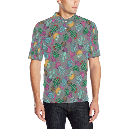 Cactus Colorful Print Pattern Men Polo Shirt