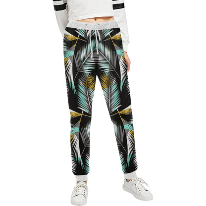 Gold Glitter Cyan Tropical Palm Leaves Unisex Sweatpants