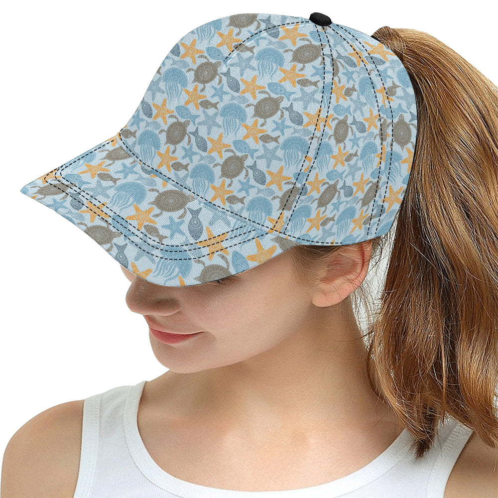 Polynesian Jellyfish Turtle Print Snapback Cap