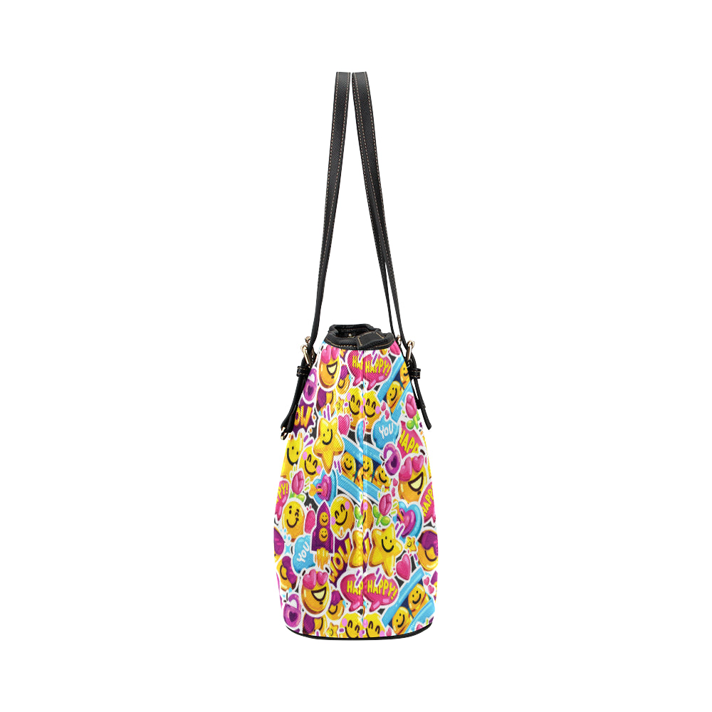 Emoji Sticker Print Pattern Leather Tote Bag