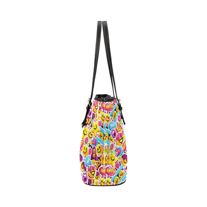 Emoji Sticker Print Pattern Leather Tote Bag