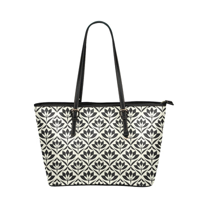 Lotus Pattern Print Leather Tote Bag