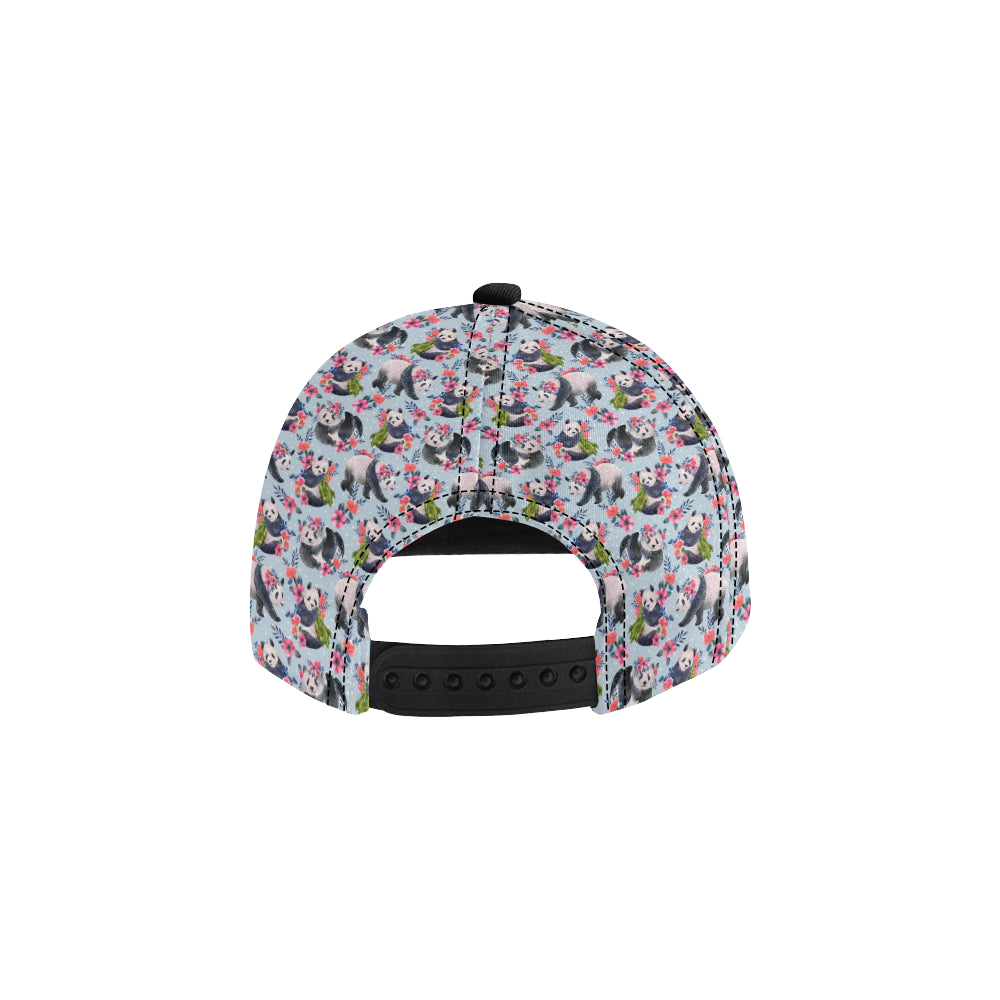 Panda Bear Flower Design Themed Print Snapback Cap