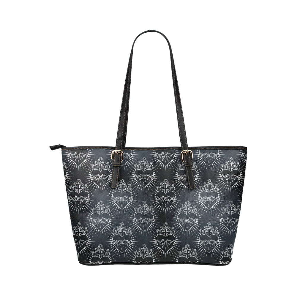 Christian Heart Tattoo Style Leather Tote Bag