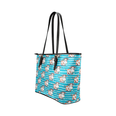 Cow Cute Print Pattern Leather Tote Bag
