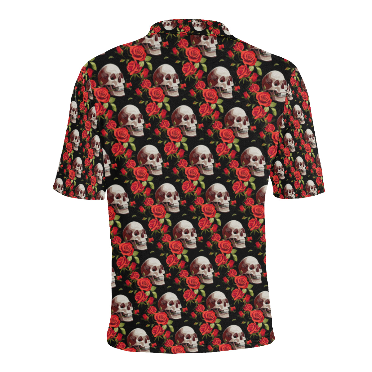 Red Rose Skull Design Print Men Polo Shirt