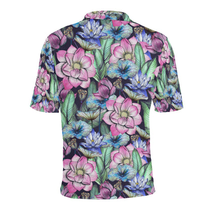 Water Lily Pattern Print Design WL07 Men Polo Shirt