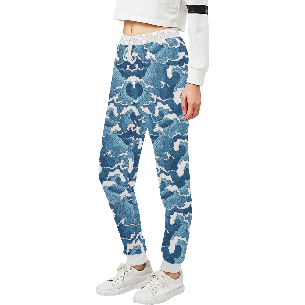 Wave Themed Pattern Print Unisex Sweatpants