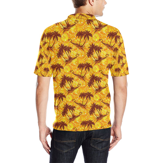 Palm Tree Pattern Print Design PT012 Men Polo Shirt
