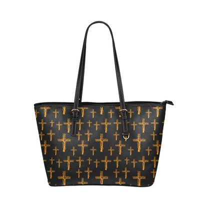 Christian Tree of Life Cross Design Leather Tote Bag