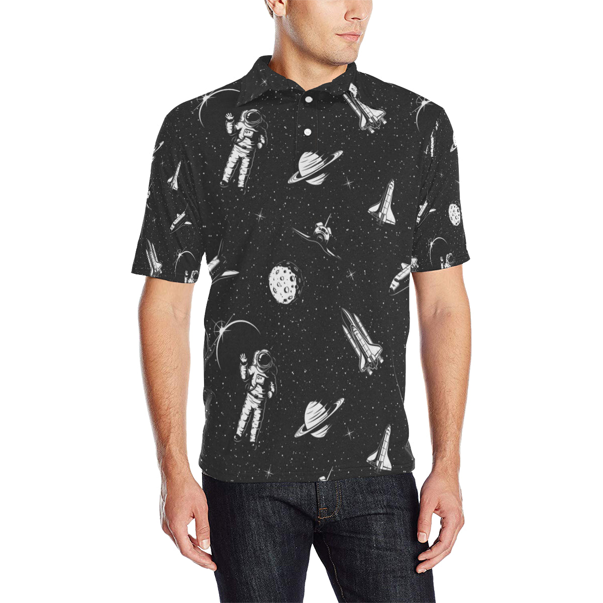 Space Pattern Men Polo Shirt
