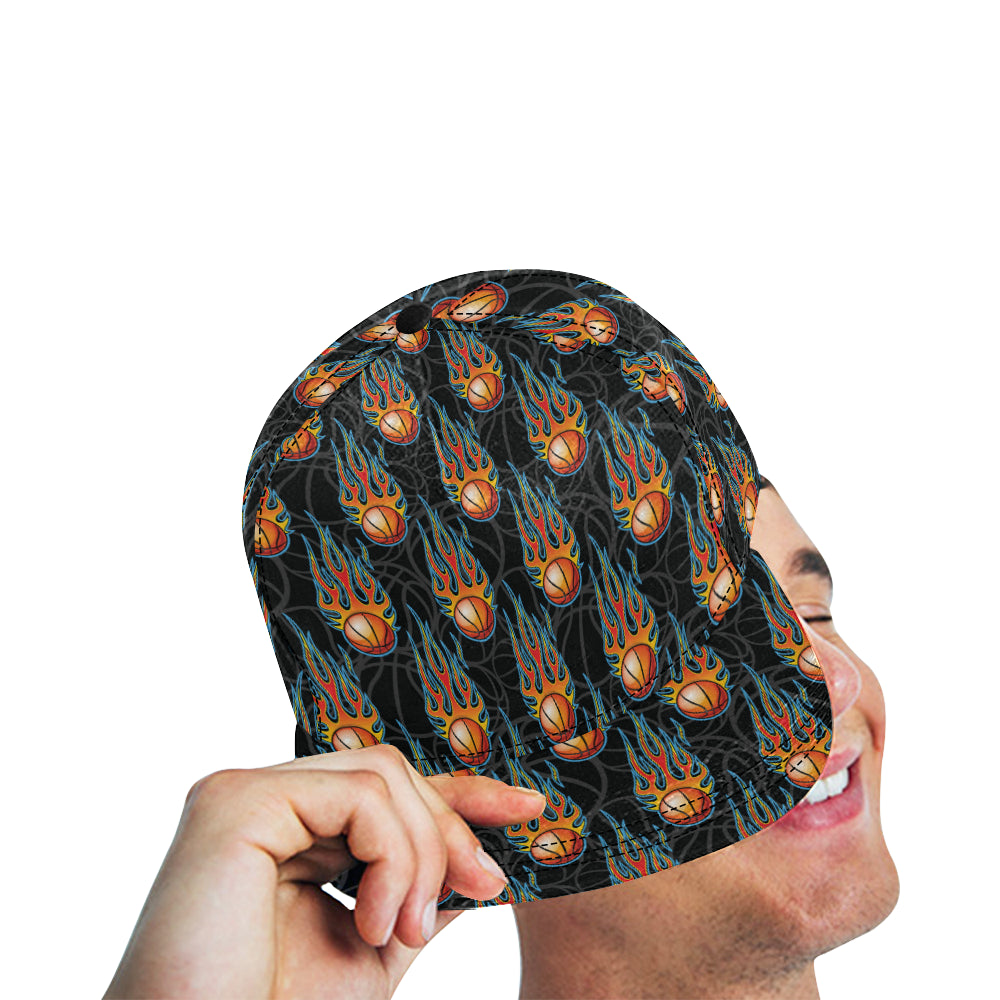 Basketball Fire Print Pattern Snapback Cap
