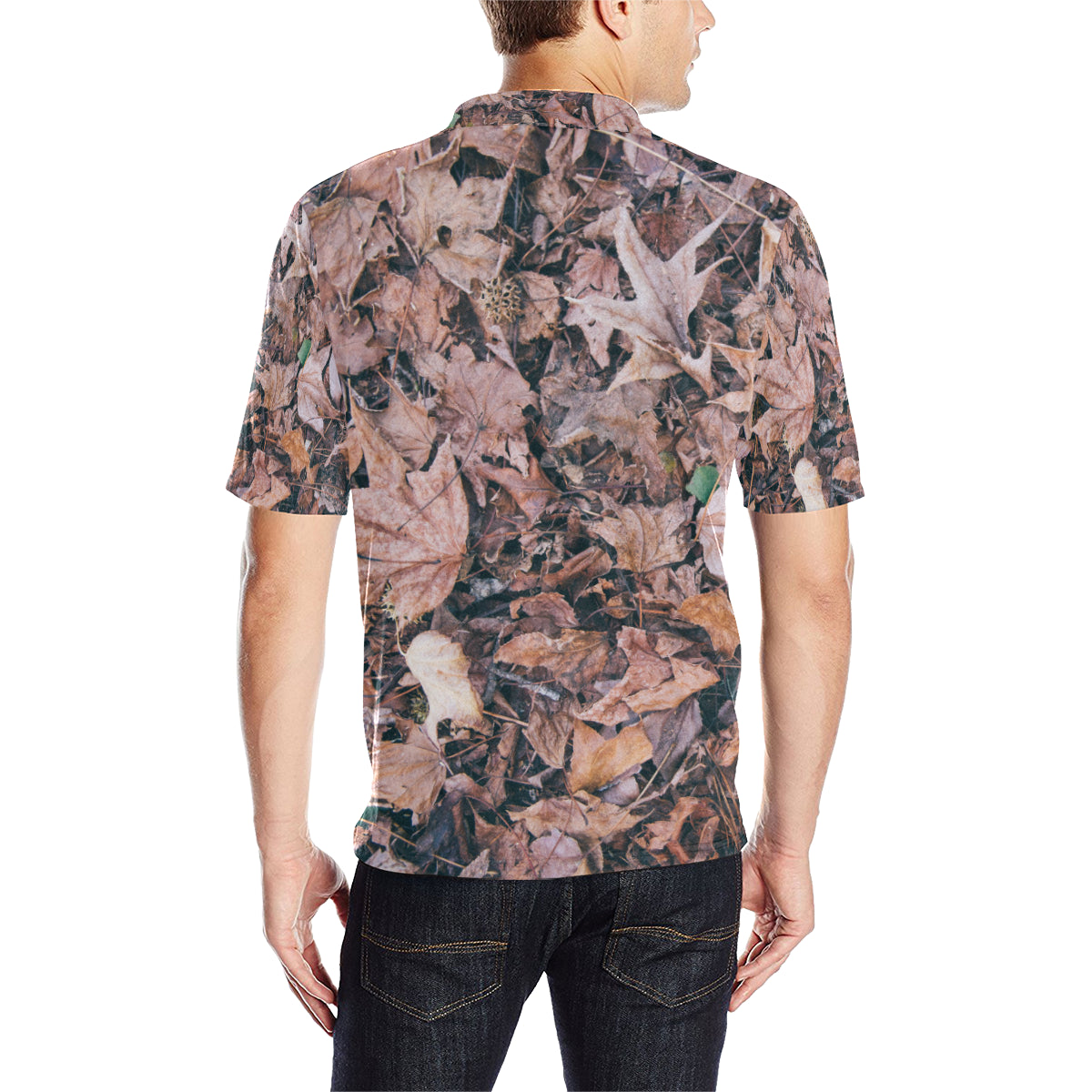 Camouflage Realistic Tree Leaf Print Men Polo Shirt