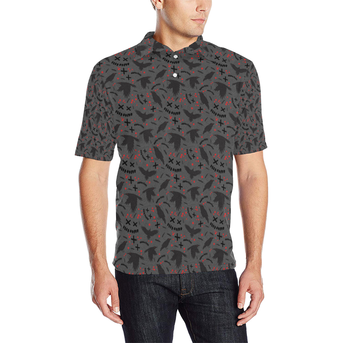 Crow Pattern Print Design 02 Men Polo Shirt