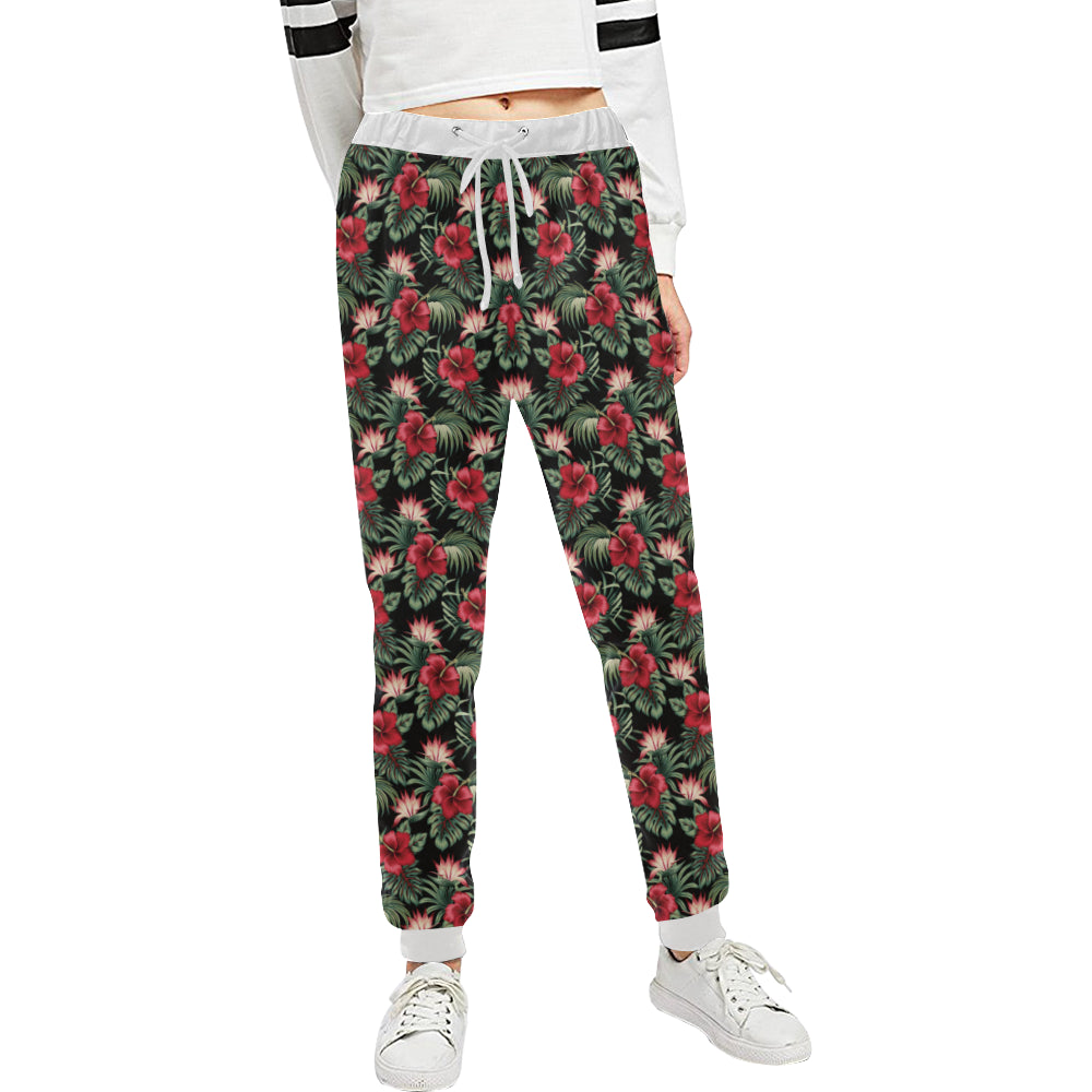 Flower Hawaiian Red Hibiscus Design Print Unisex Sweatpants